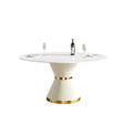 Modern Artificial Stone Round Carbon Steel Base Dining Table, Can Accommodate 6 People - Furniture Home Direct