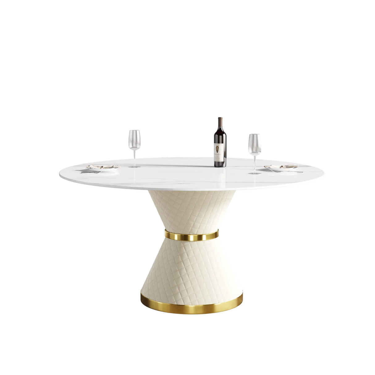 Modern Artificial Stone Round Carbon Steel Base Dining Table, Can Accommodate 6 People - Furniture Home Direct
