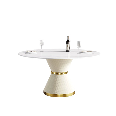 Modern Artificial Stone Round Carbon Steel Base Dining Table, Can Accommodate 6 People - Furniture Home Direct