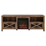 Industrial Farmhouse Metal Mesh Drop Down X Door Fireplace TV Stand - Furniture Home Direct