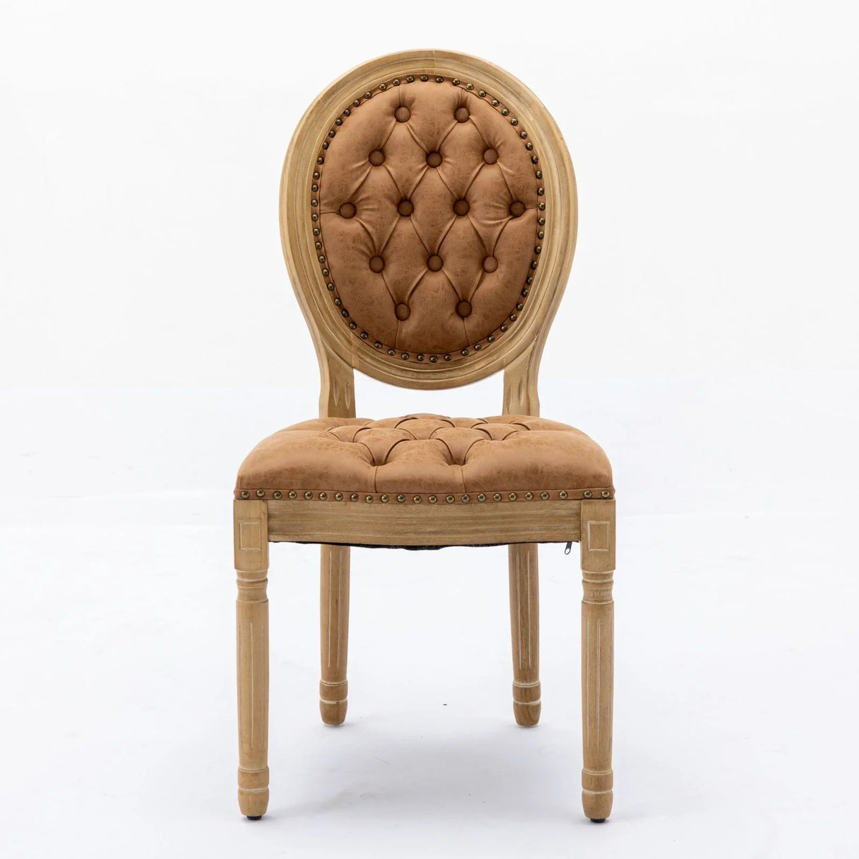French Style Solid Wood Frame Antique Painting, Hand-Pulled Buckle Decoration PU Artificial Leather Dining Chair With Nailhead Trim, Wood Legs - Furniture Home Direct