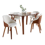 Folia Bacci - 5 Piece Mid-Century Modern Dining Set - Walnut / Cream - Furniture Home Direct