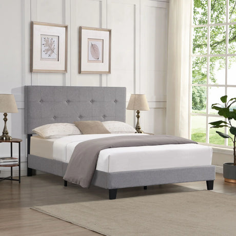 Full Size Upholstered Platform Bed Frame With Modern Button Tufted Linen Fabric Headboard, No Box Spring Needed, Wood Slat Support - Gray - Furniture Home Direct