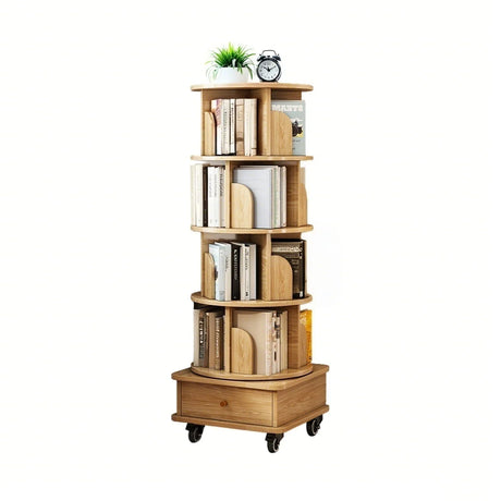 Rotating Bookshelf With Wheels And Drawer, 360° Spinning Design, Space Saving Storage - Furniture Home Direct