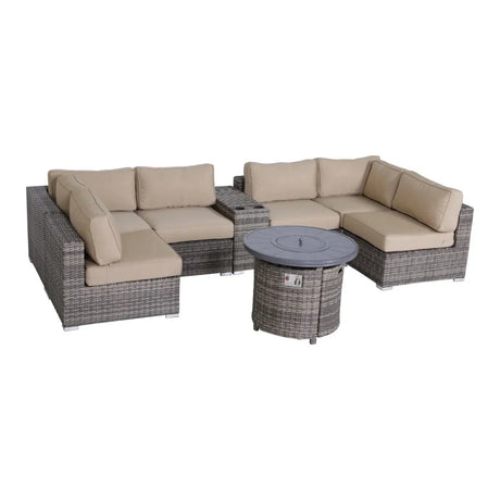 Wicker Outdoor Lounge Set With Cushions And Fire Pit - Furniture Home Direct