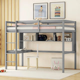 Loft Bed With Desk And Shelves, Safety Guardrail And Ladder - Furniture Home Direct