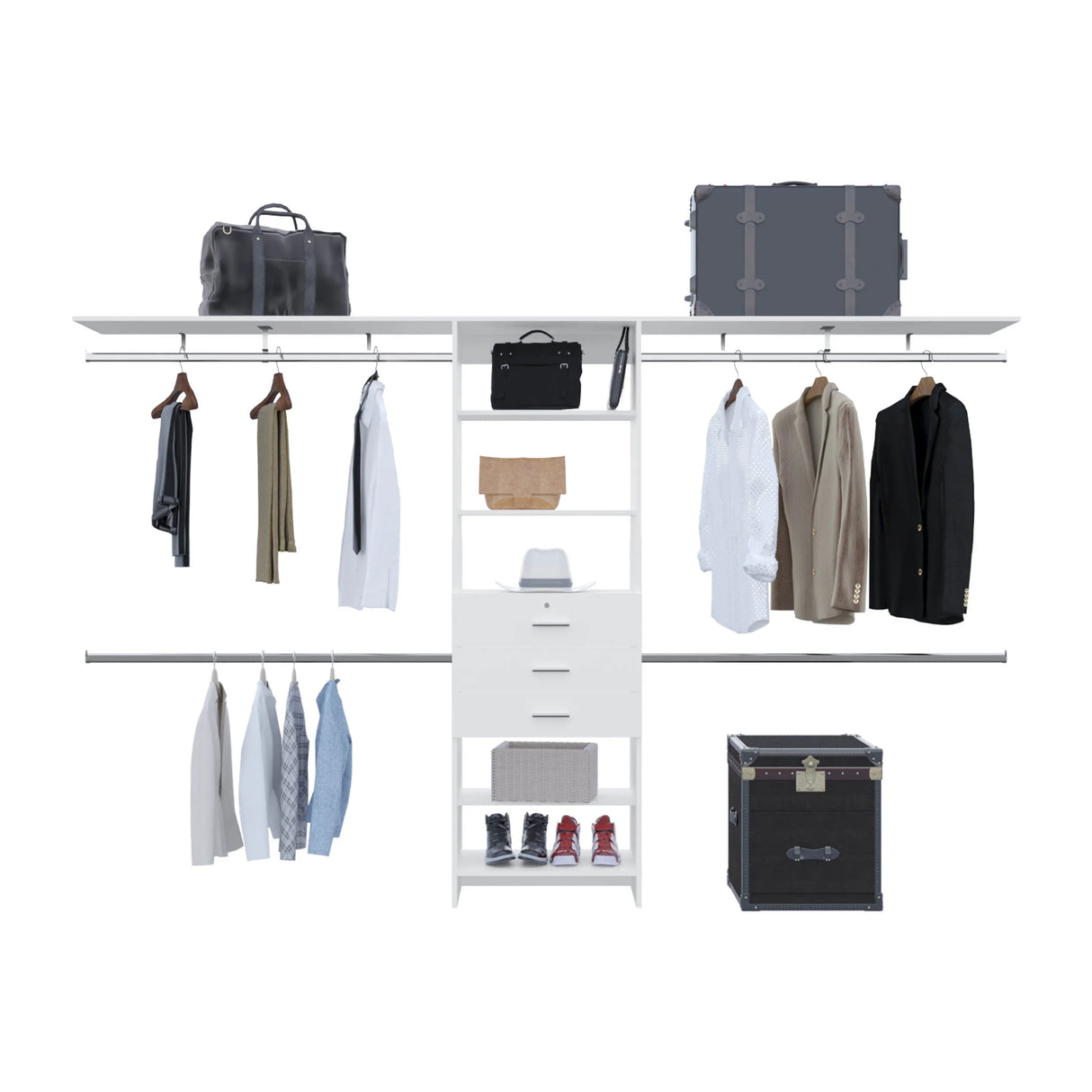 Closet System With 3 Drawers And 5 Shelves Modular White - Furniture Home Direct