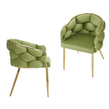 Luxury Handmade Accent Chair (Set of 2) With Gold Legs, Modern Green Velvet Armchair For Living Room And Bedroom - Green