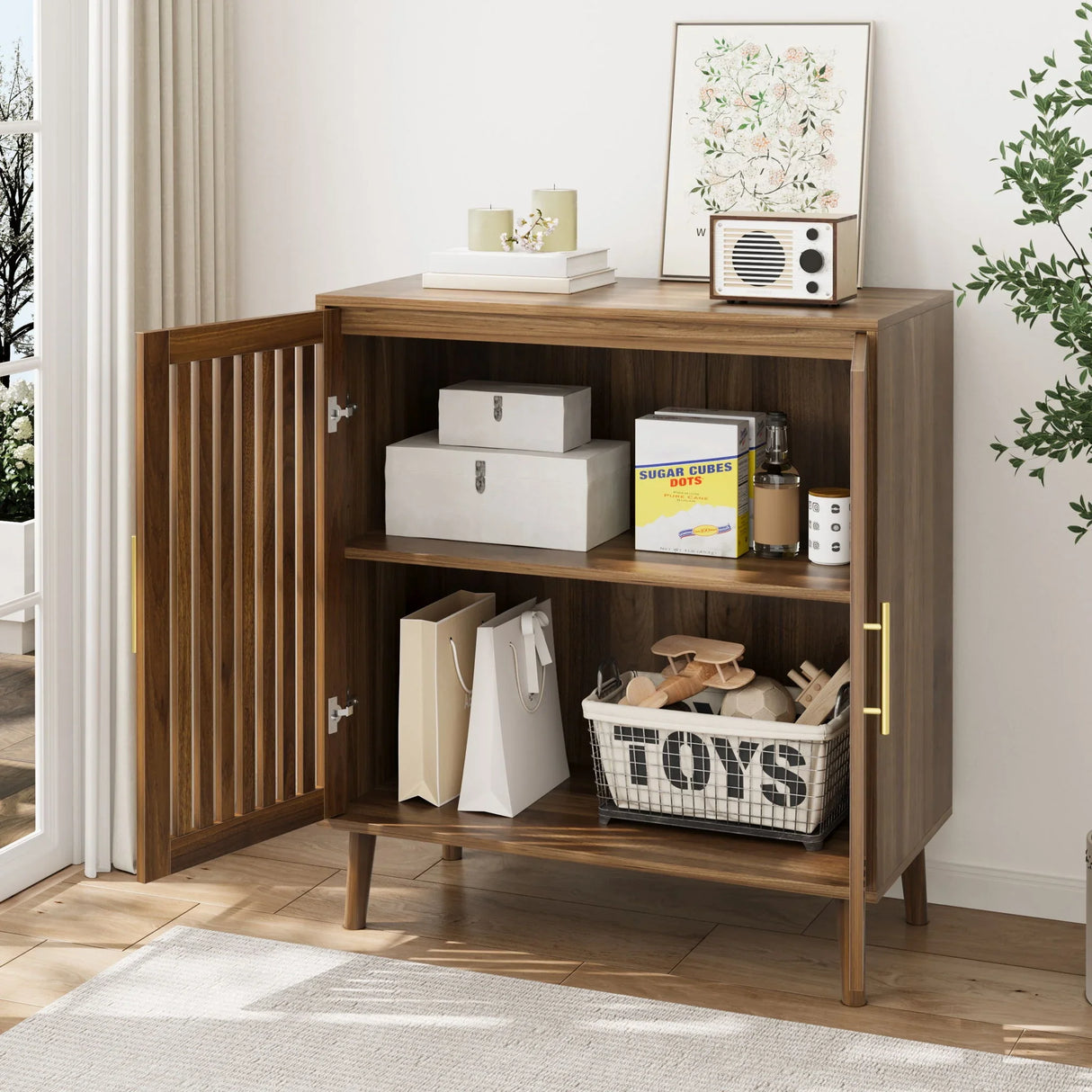 Grille Striped Sideboard Buffet Cabinet With Storage - Furniture Home Direct