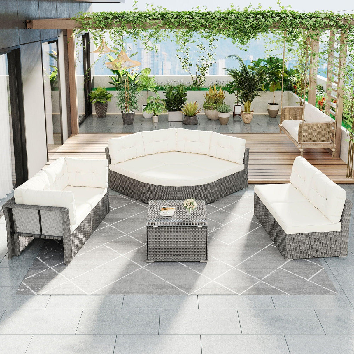 Patio Furniture Set Outdoor Daybed Rattan Sectional With Cushions And Center Table - Furniture Home Direct