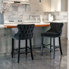 Contemporary Velvet Upholstered Wing-Back Barstools With Button Tufted Decoration And Wooden Legs, And Chrome Nailhead Trim, Leisure Style Bar Chairs, Bar Stools (Set of 2) - Furniture Home Direct