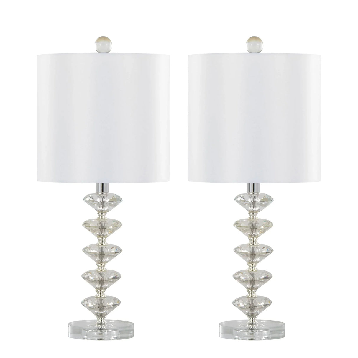 Diamond - Stacked Contemporary Crystal Table Lamp (Set of 2) - Clear / Off White / Chrome - Furniture Home Direct