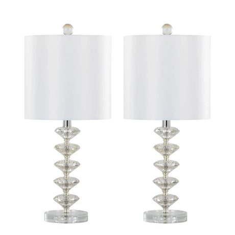 Diamond - Stacked Contemporary Crystal Table Lamp (Set of 2) - Clear / Off White / Chrome - Furniture Home Direct