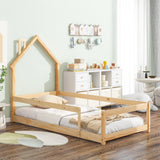 Wood Bed With House Shaped Headboard Floor Bed With Fences - Furniture Home Direct
