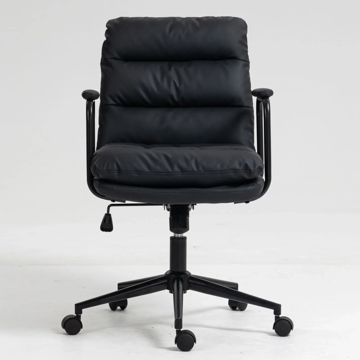 Office Chair, Mid Back Home Office Desk Task Chair With Wheels And Arms Ergonomic PU Leather Computer Rolling Swivel Chair With Padded Armrest - Furniture Home Direct
