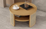Round Coffee Table With Storage Caned Sides Natural - Furniture Home Direct