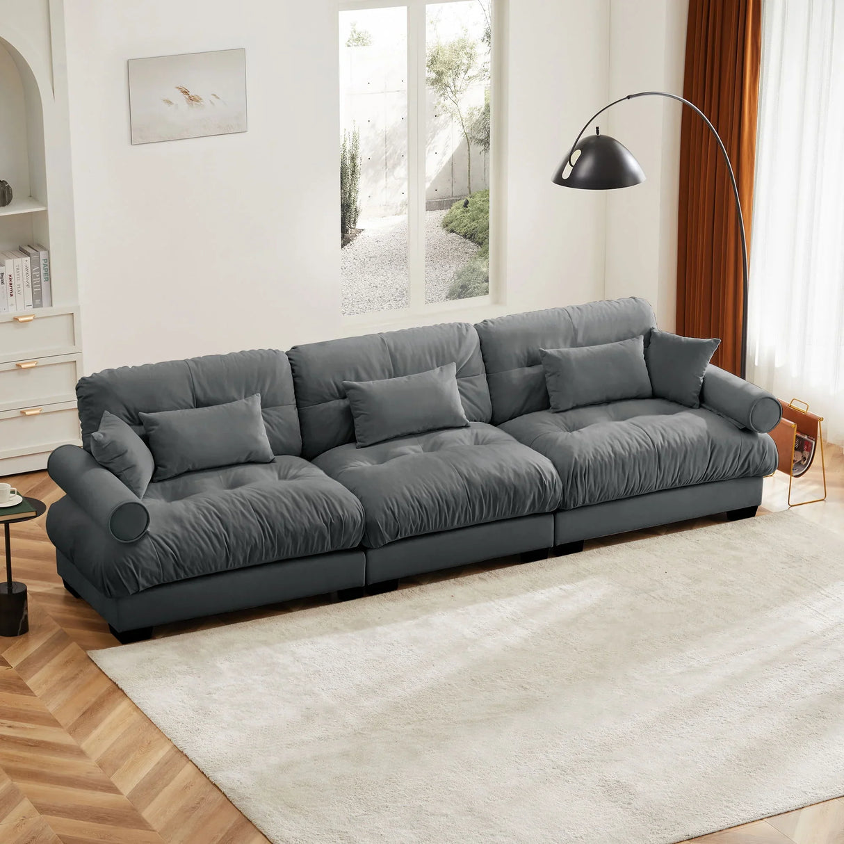 Modern Oversize Sofa With Cloud Like Comfort, Featuring Waist And Throw Pillows - Furniture Home Direct