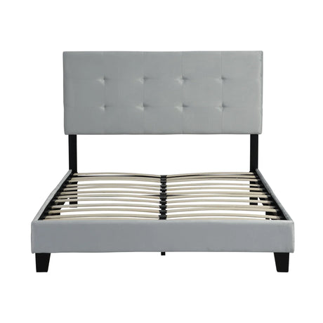 Queen Size Upholstered Platform Bed Frame With Pull Point Tufted Headboard, Strong Slat Support, Mattress Foundation, No Box Spring Needed - Gray - Furniture Home Direct