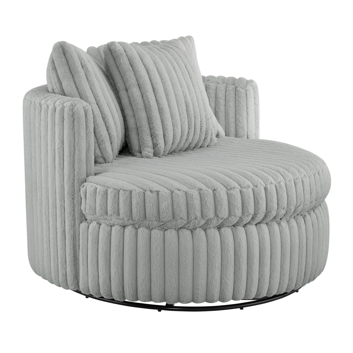 Oversized Plush Swivel Barrel Chair Grey Fabric 360 Degree