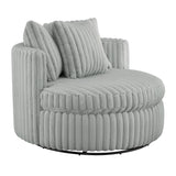 Oversized Plush Swivel Barrel Chair Grey Fabric 360 Degree