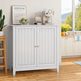 Mid Century Modern Double Door Storage Cabinet With Knobs - White - Furniture Home Direct