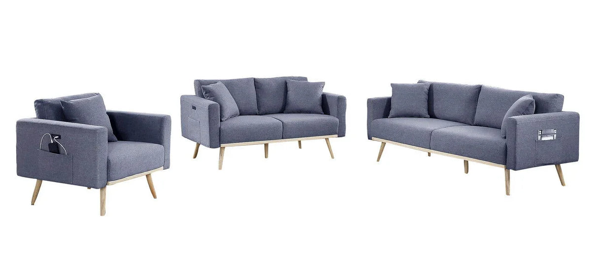 Easton - Linen Fabric Living Room Set With USB Charging Ports Pockets And Pillows (Set of 2) - Furniture Home Direct
