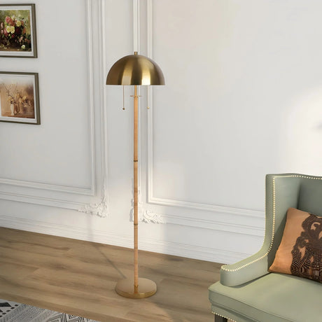 Allure - 2 Light Floor Lamp, Gold, Natural Tube, Double On / Off Pull Chain - Gold / Rattan - Furniture Home Direct