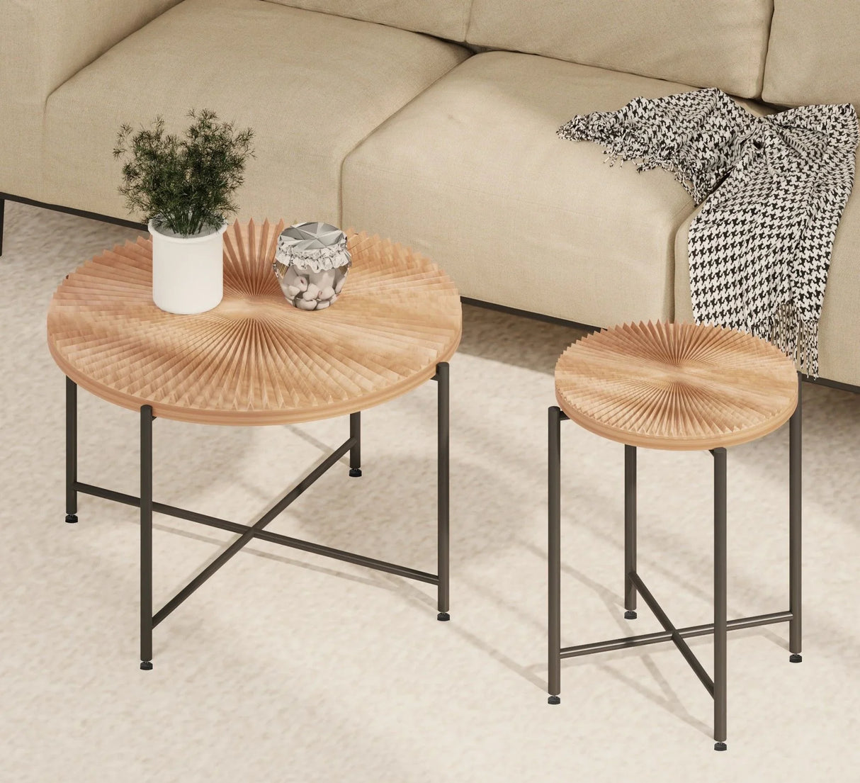 Radial - Pattern Coffee And End Table Set Waterproof Cover, Distressed Cylindrical Design (Set of 2) - Furniture Home Direct