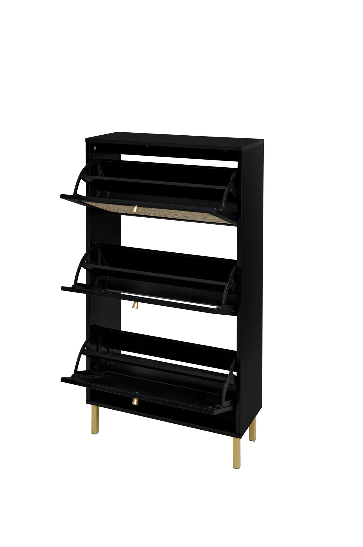Rattan 3 Door Shoe Rack, Freestanding Modern Shoe Storage Cabinet, for Entryway - Furniture Home Direct
