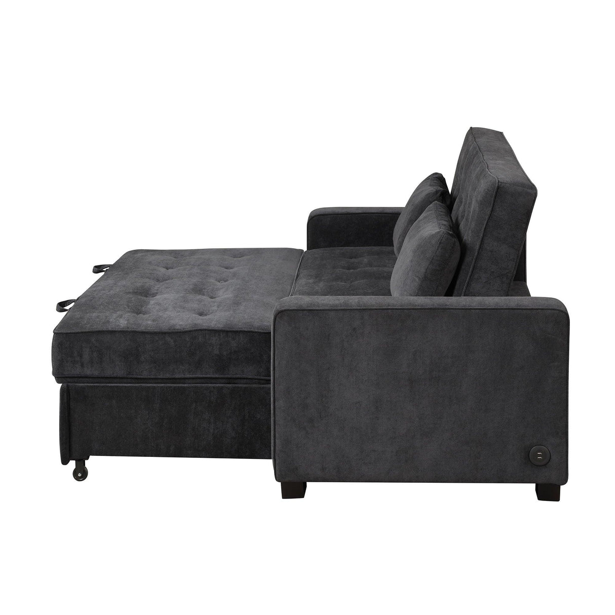 66.5" Upholstered Loveseat With Pull Out Bed, Two Throw Pillows, Dual USB Charging Port and Adjustable Backrest - Black - Furniture Home Direct