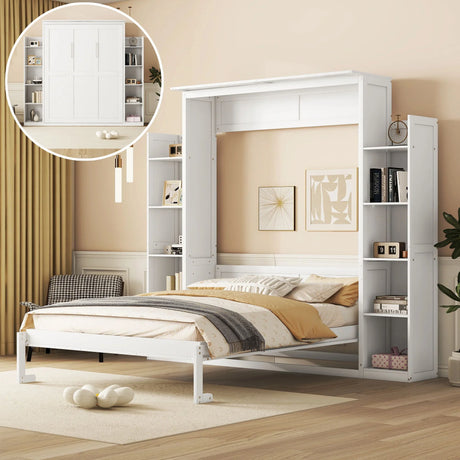 Wall Murphy Bed With Shelves And LED Lights - Furniture Home Direct