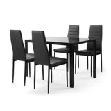 5 Pieces Dining Table Set For 4, Kitchen Room Tempered Glass Dining Table, 4 Faux Leather Chairs - Black - Furniture Home Direct