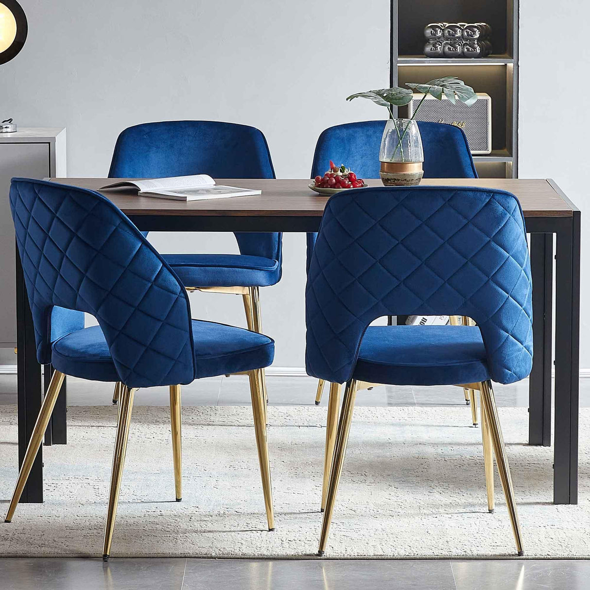 Velvet Dining Chairs With Metal Legs And Hollow Back Upholstered Dining Chairs - Furniture Home Direct