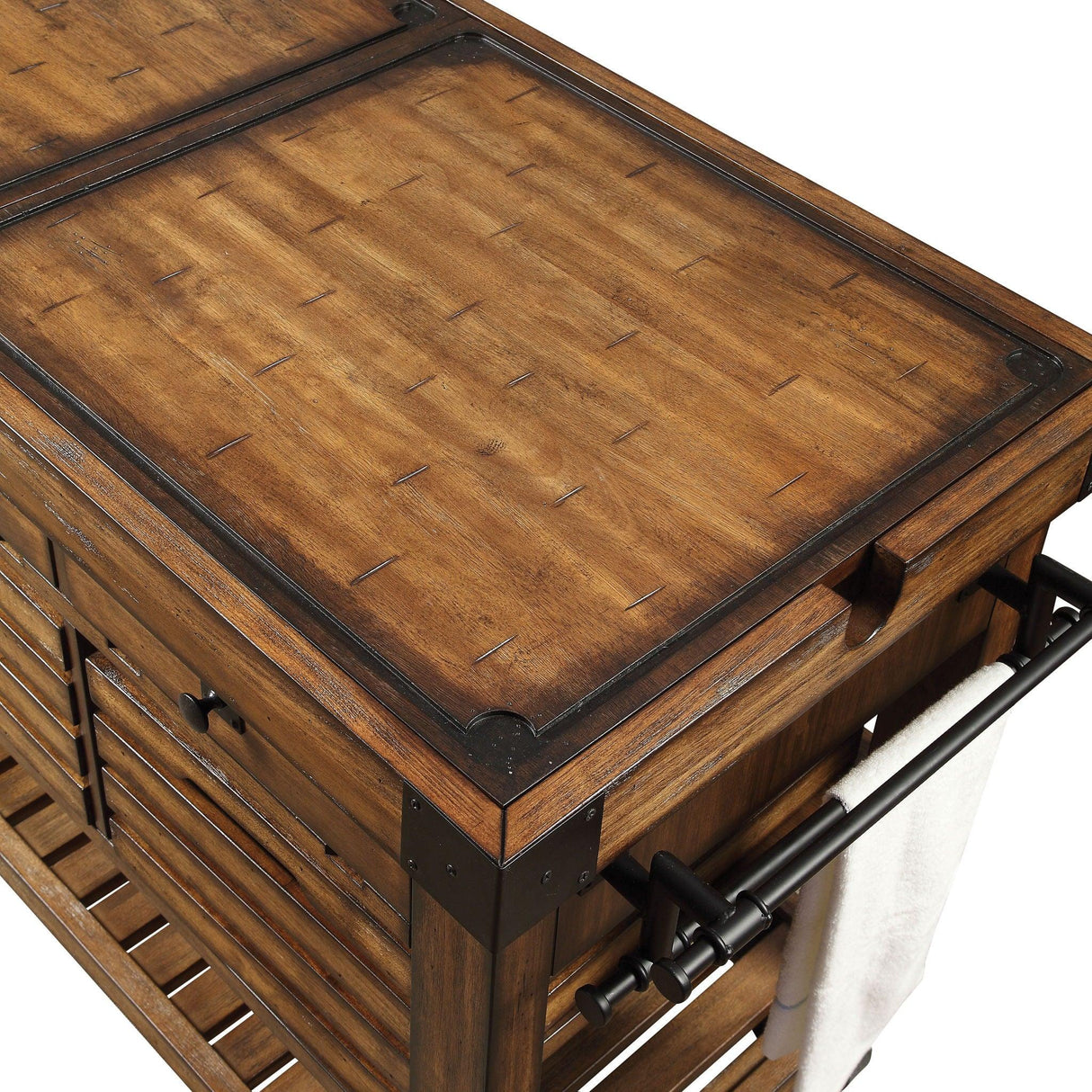 Kaif - Distressed Chestnut Kitchen Cart - Chestnut - Furniture Home Direct