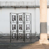 Room Photo Frames Screen Divider Screens, 3 Panel Decorative Screen With Photo Frames, Antique Mirror, Candle Stick - Black - Furniture Home Direct