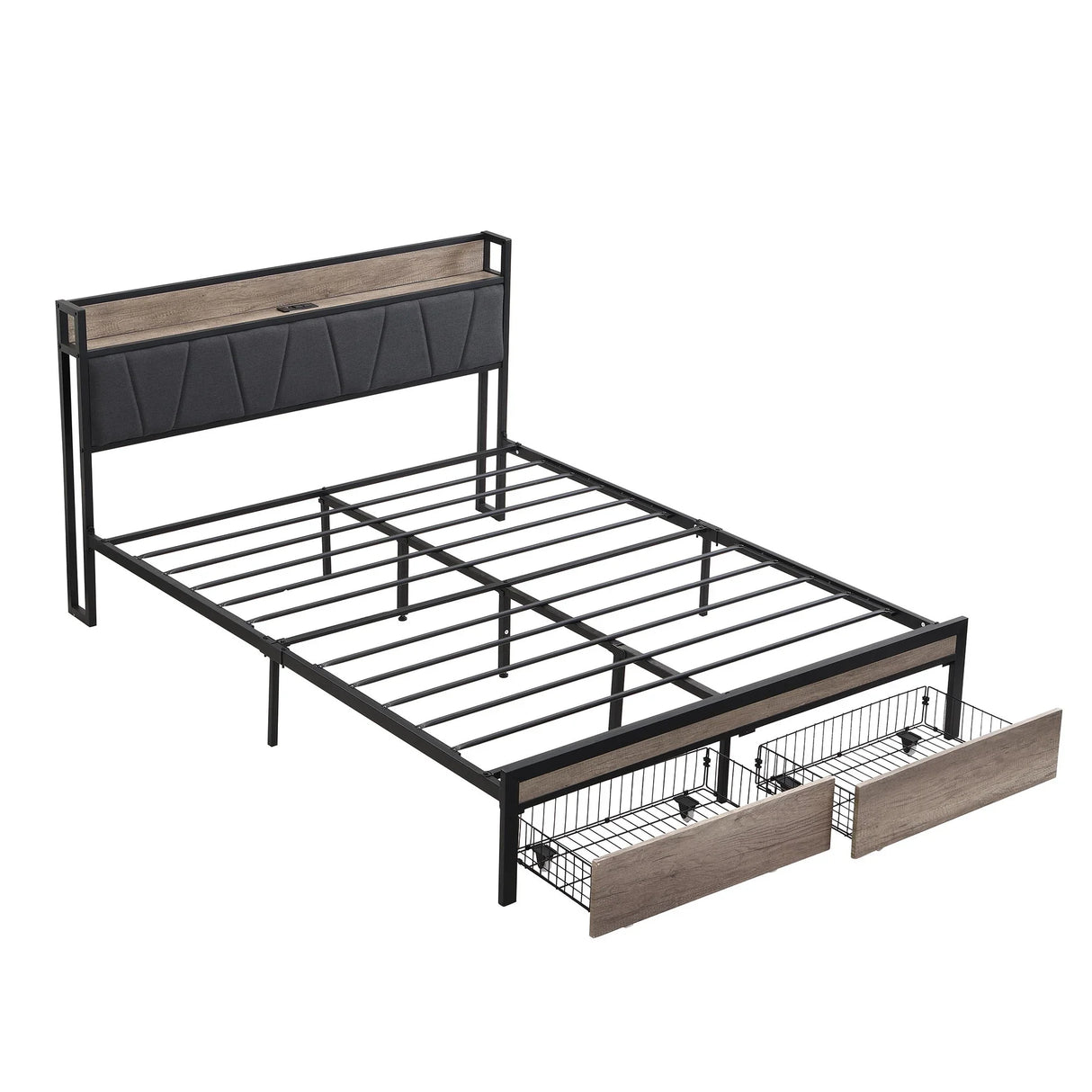 Modern Bed Frame With LED Lights, Upholstered Headboard, USB Charging - Furniture Home Direct