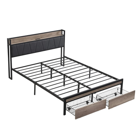 Modern Bed Frame With LED Lights, Upholstered Headboard, USB Charging - Furniture Home Direct