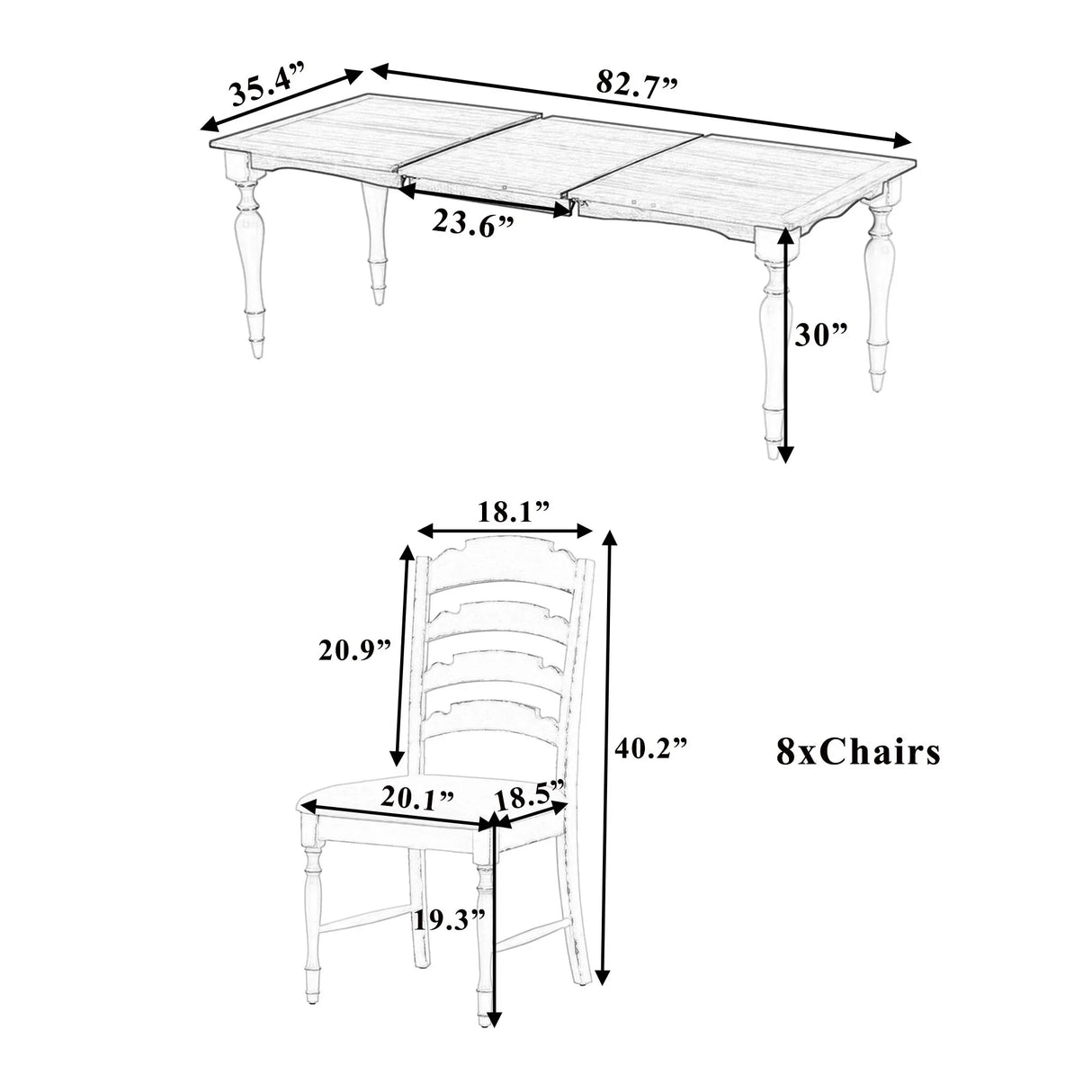 Topmax - Vintage Traditional Extendable Dining Table Set With Removable Leaf - Furniture Home Direct
