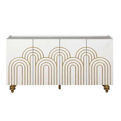 Modern Fluted Sideboard Buffet With Storage, Curve Element, 4 Doors With Adjustable Shelves - Furniture Home Direct