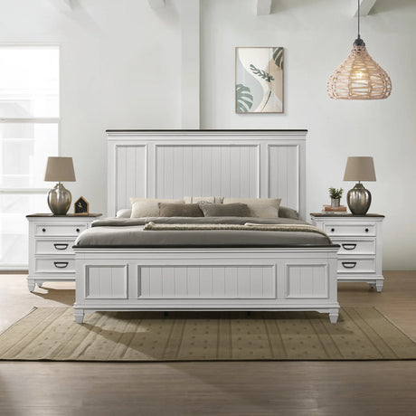 King Bed Set with Nightstands Shiplap Antique White Gray - Furniture Home Direct
