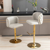 Counter Stool Set of 2 Swivel Upholstered High Back Beige - Furniture Home Direct