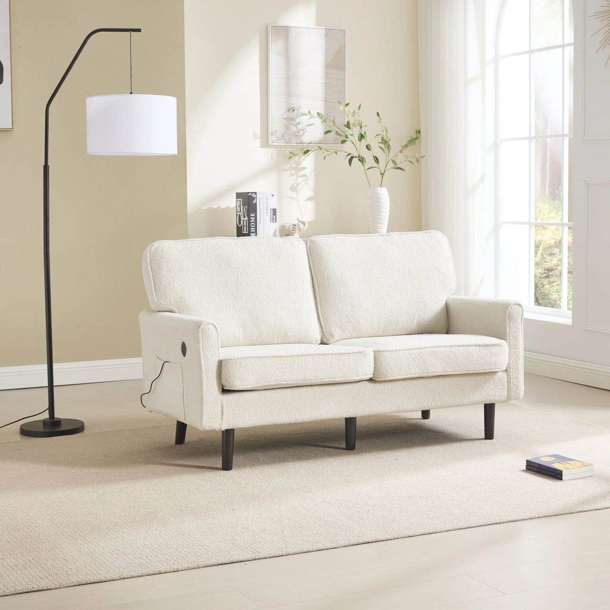 Mid Century Modern Loveseat Sofa With USB Ports, Removable Pillow Cover - Furniture Home Direct