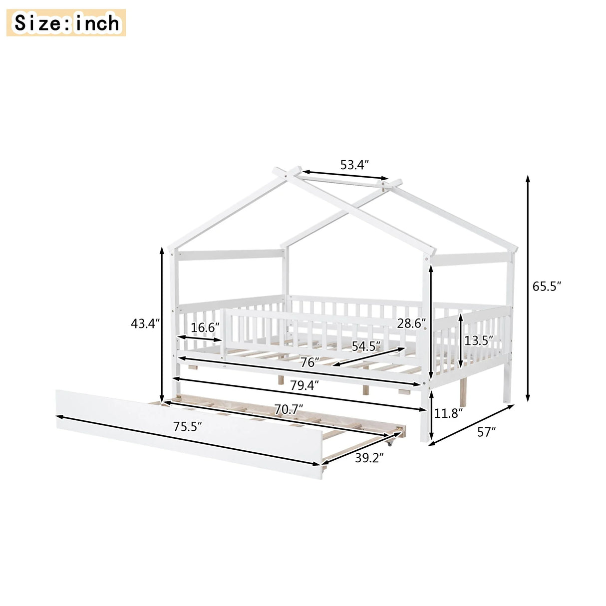 Creativity House Bed With Twin Size Trundle - Furniture Home Direct
