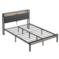 Modern Platform Bed Frame With Upholstered Storage Headboard, USB Ports - Furniture Home Direct