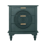 Hollow Carved 3 Drawer Dresser With Metal Handles, Storage Chest For Living Room Or Bedroom - Blackish Green - Furniture Home Direct