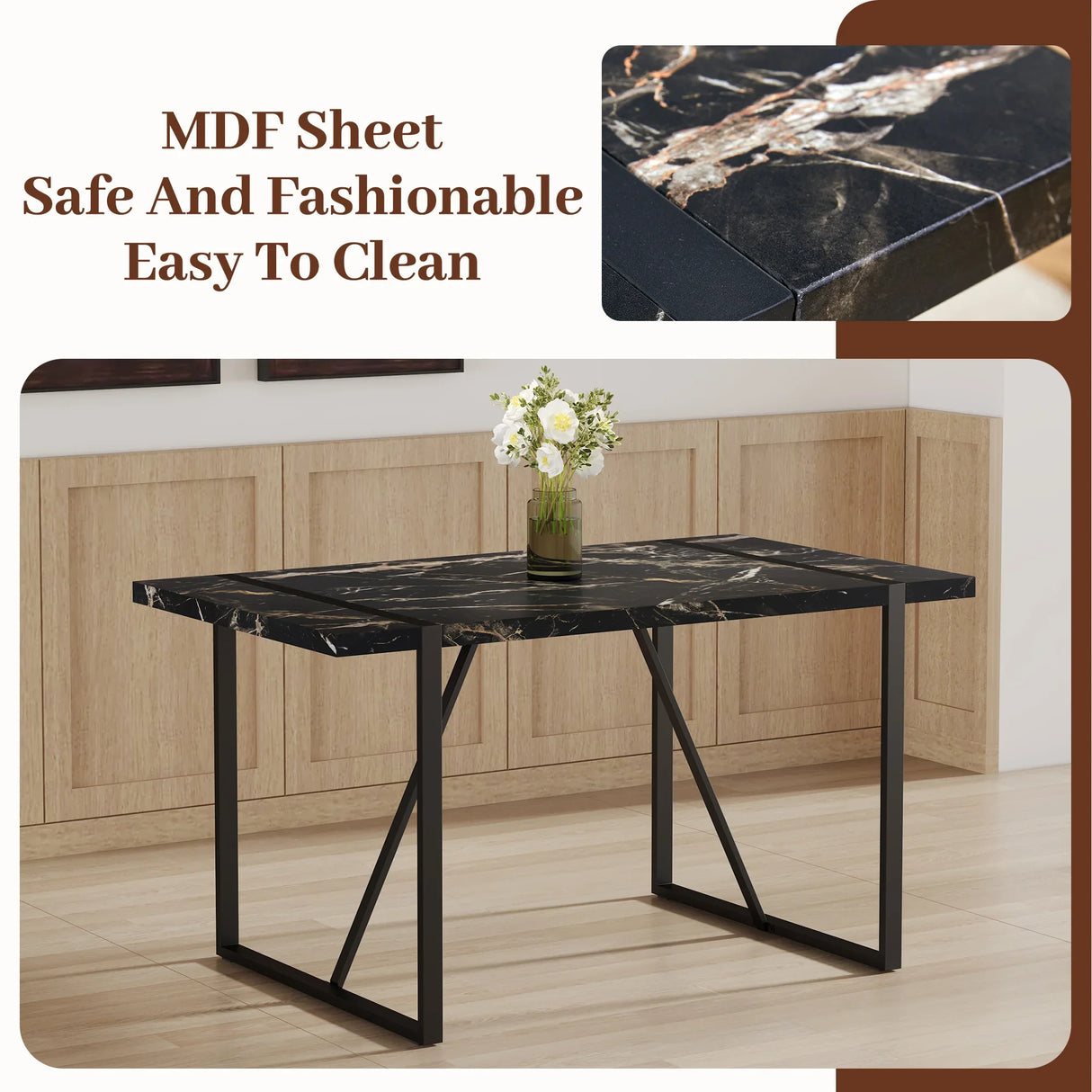 Dining Set Black Marble Top With Linen Chairs Gray - Furniture Home Direct