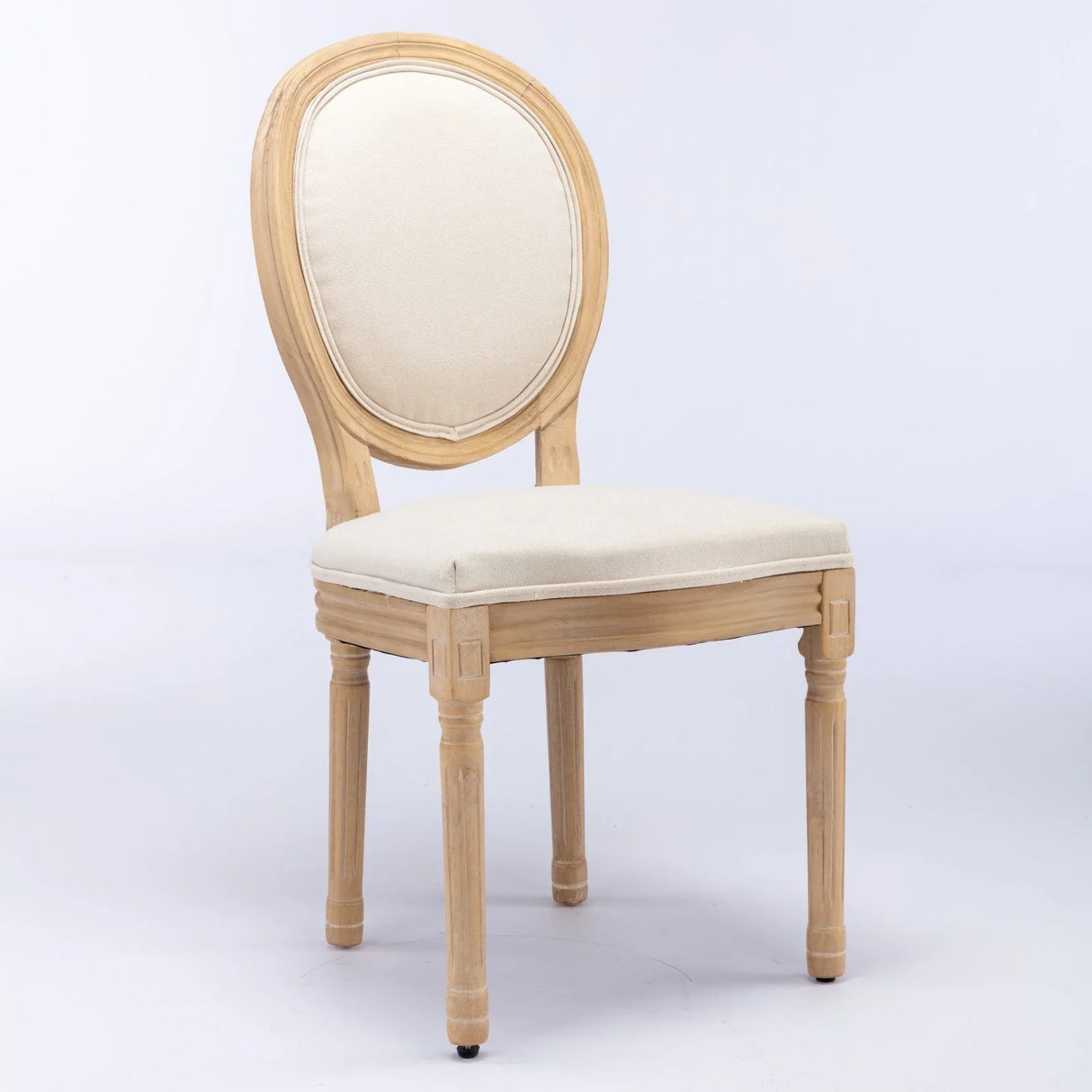 French Style Solid Wood Frame Antique Painting Linen Fabric Back Dining Chair (Set of 2) - Furniture Home Direct