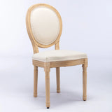 French Style Solid Wood Frame Antique Painting Linen Fabric Back Dining Chair (Set of 2) - Furniture Home Direct