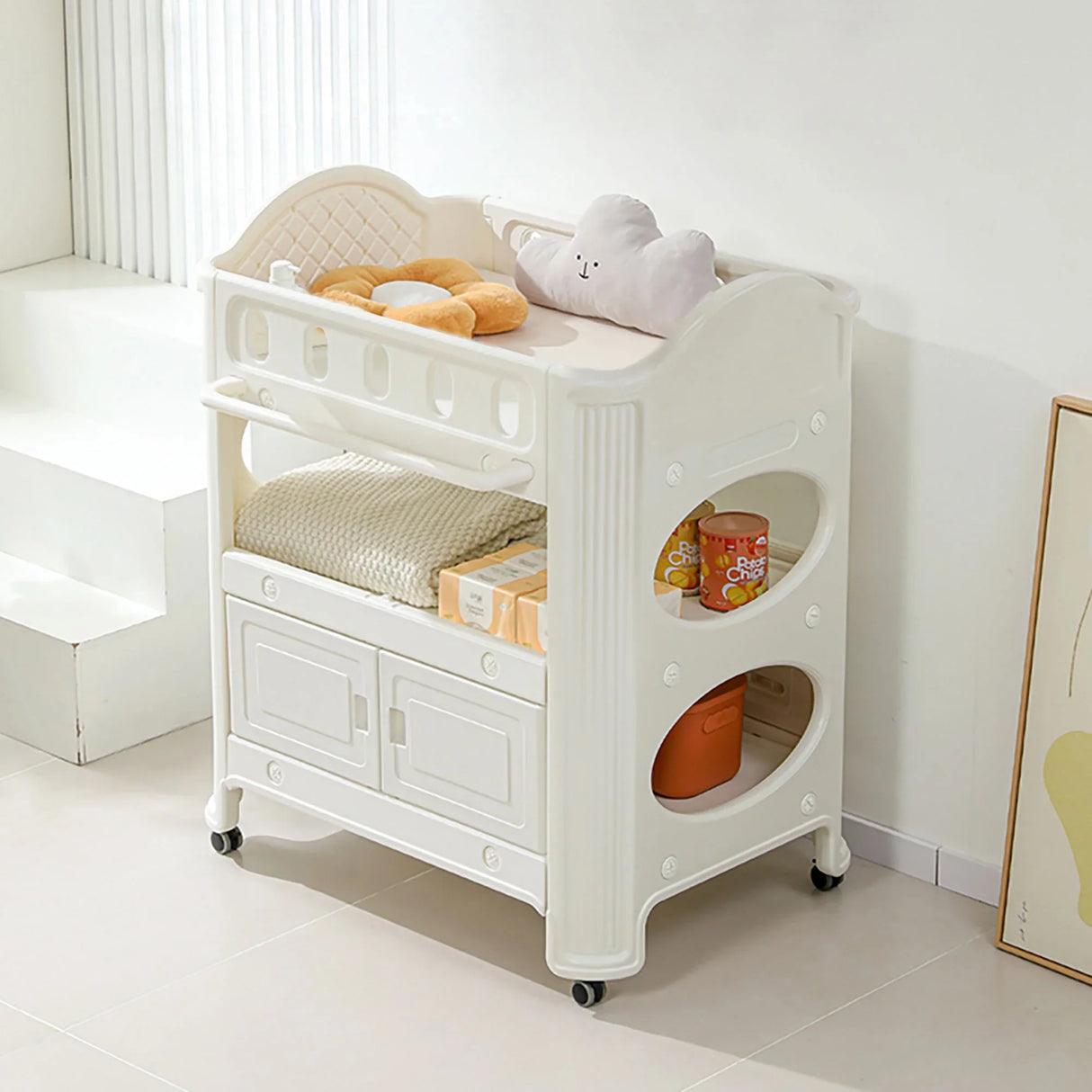 Eco Friendly Hdpe Baby Diaper Changing Table With Removable Safety Belt And Easy Clean Surface - White - Furniture Home Direct