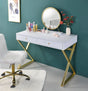 Vanity Desk With Mirror And Jewelry Tray Gold Legs White - Furniture Home Direct
